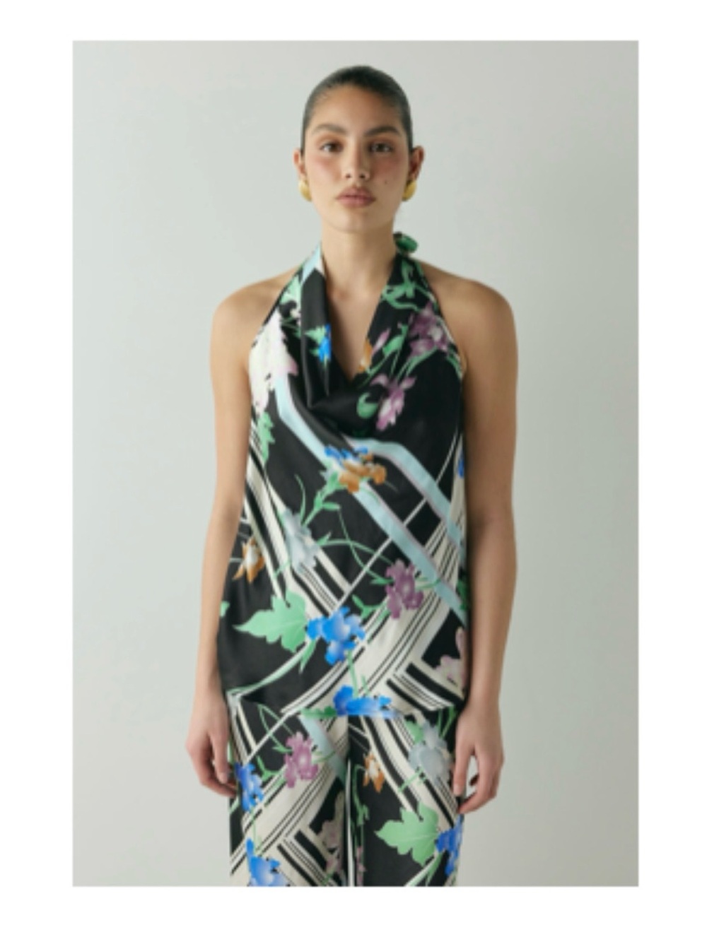 Halter Floral Cowl Camisole - Black